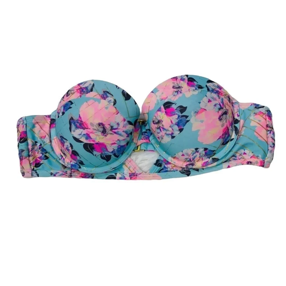 O'Rageous Blue & Pink Floral Strapless Bikini - Medium (Top), Large (Bottom)